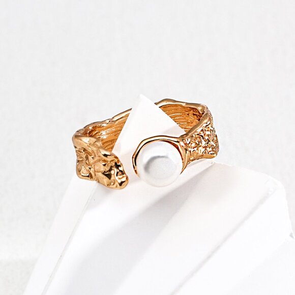 ✨ Artisan Original Design Sculptural Molten Gold & Pearl Cuff Ring - Picture 1 of 5